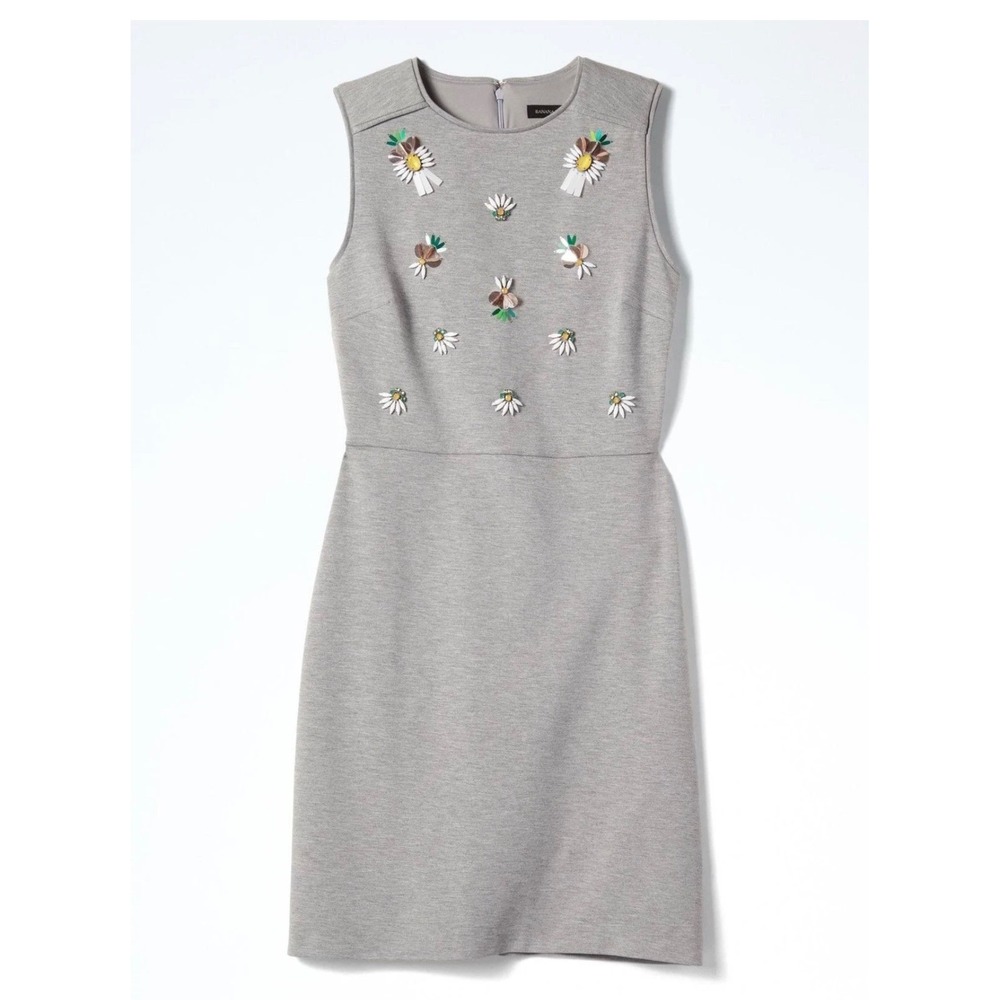 BANANA REPUBLIC Embellished Sheath Dress Size 14 Gray NEW Flower‎ Sleeveless